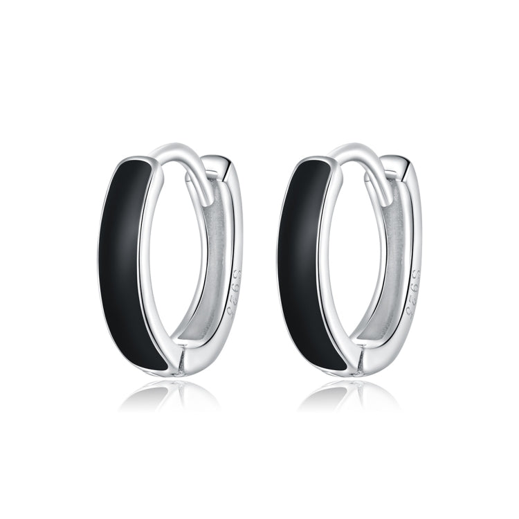 S925 Sterling Silver Simple Black White Ear Studs Women Earrings