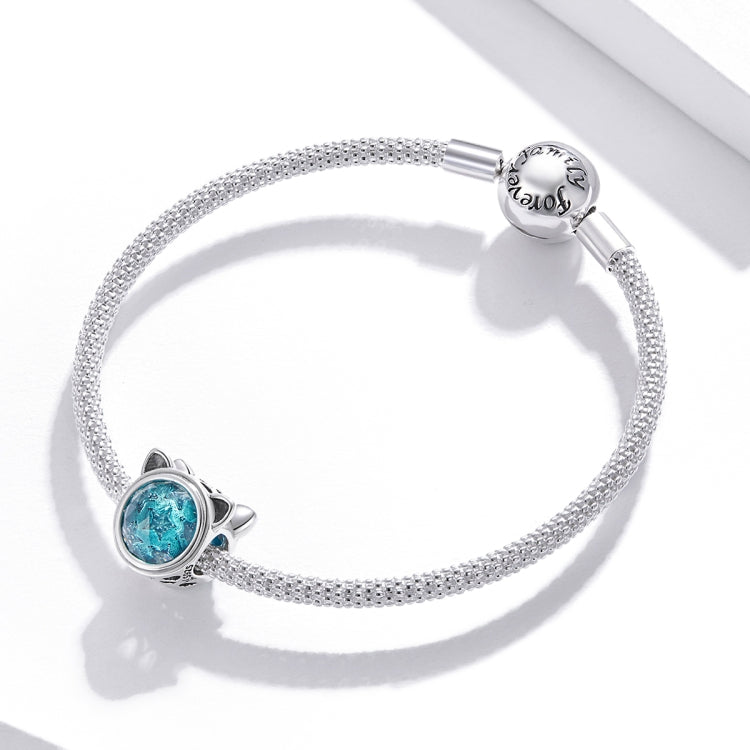 S925 Sterling Silver Cute Cat Ears Beads DIY Bracelet Necklace Accessories