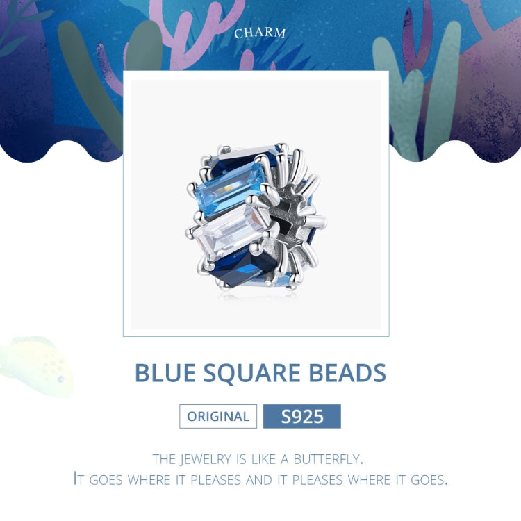 S925 Sterling Silver Blue Cube Zircon Beads DIY Bracelet Necklace Accessories