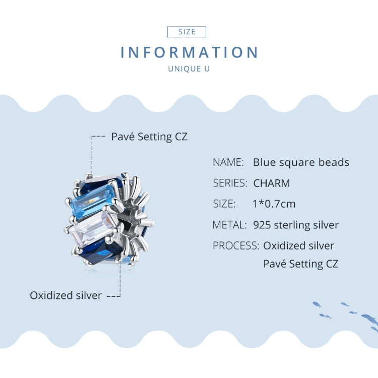 S925 Sterling Silver Blue Cube Zircon Beads DIY Bracelet Necklace Accessories
