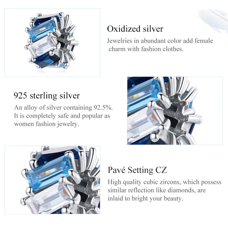 S925 Sterling Silver Blue Cube Zircon Beads DIY Bracelet Necklace Accessories