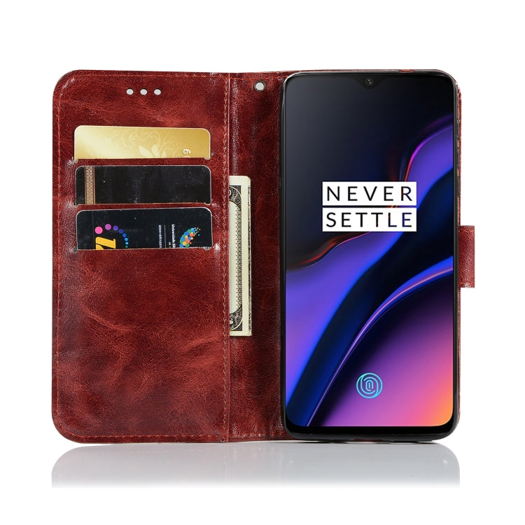 For OnePlus 6T Retro Copper Buckle Crazy Horse Horizontal Flip PU Leather Case with Holder & Card Slots & Wallet & Lanyard