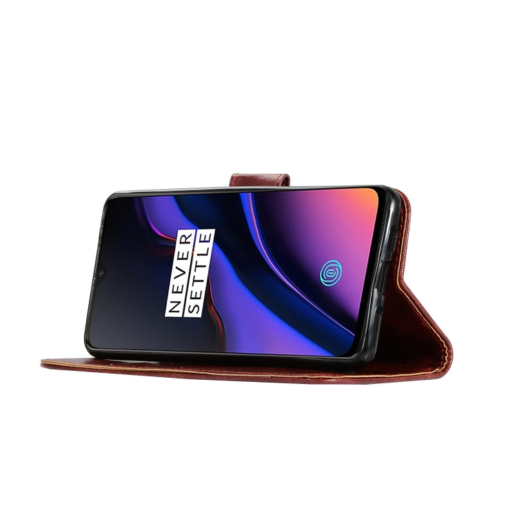 For OnePlus 6T Retro Copper Buckle Crazy Horse Horizontal Flip PU Leather Case with Holder & Card Slots & Wallet & Lanyard