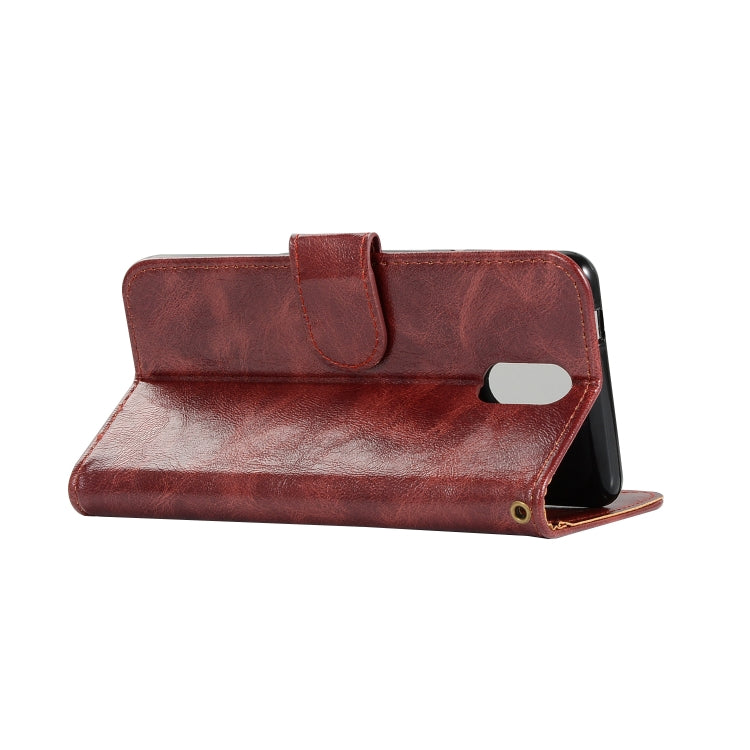 For OnePlus 6T Retro Copper Buckle Crazy Horse Horizontal Flip PU Leather Case with Holder & Card Slots & Wallet & Lanyard