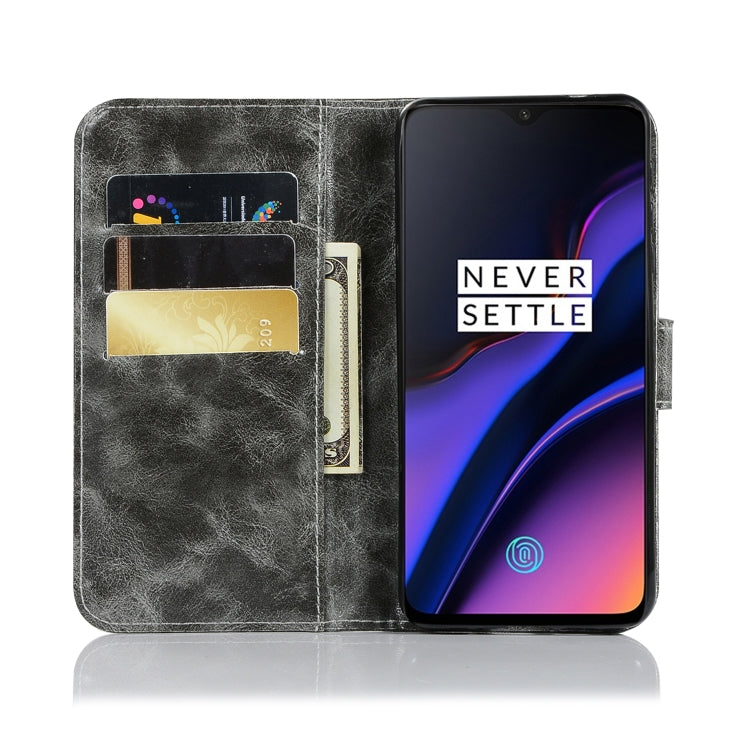 For OnePlus 6T Retro Copper Buckle Crazy Horse Horizontal Flip PU Leather Case with Holder & Card Slots & Wallet & Lanyard