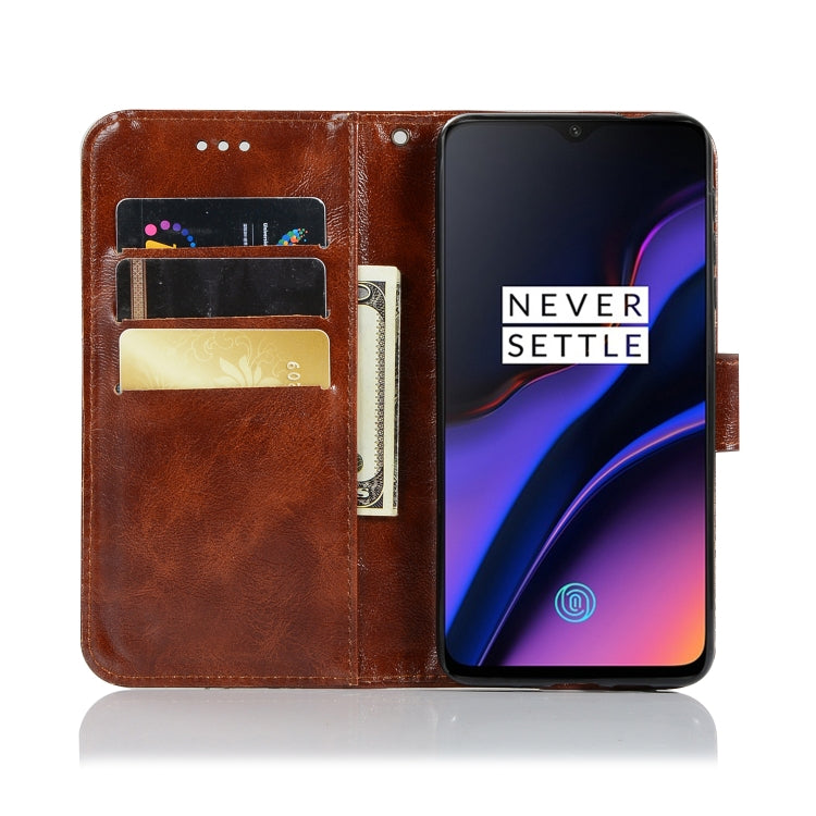 For OnePlus 6T Retro Copper Buckle Crazy Horse Horizontal Flip PU Leather Case with Holder & Card Slots & Wallet & Lanyard