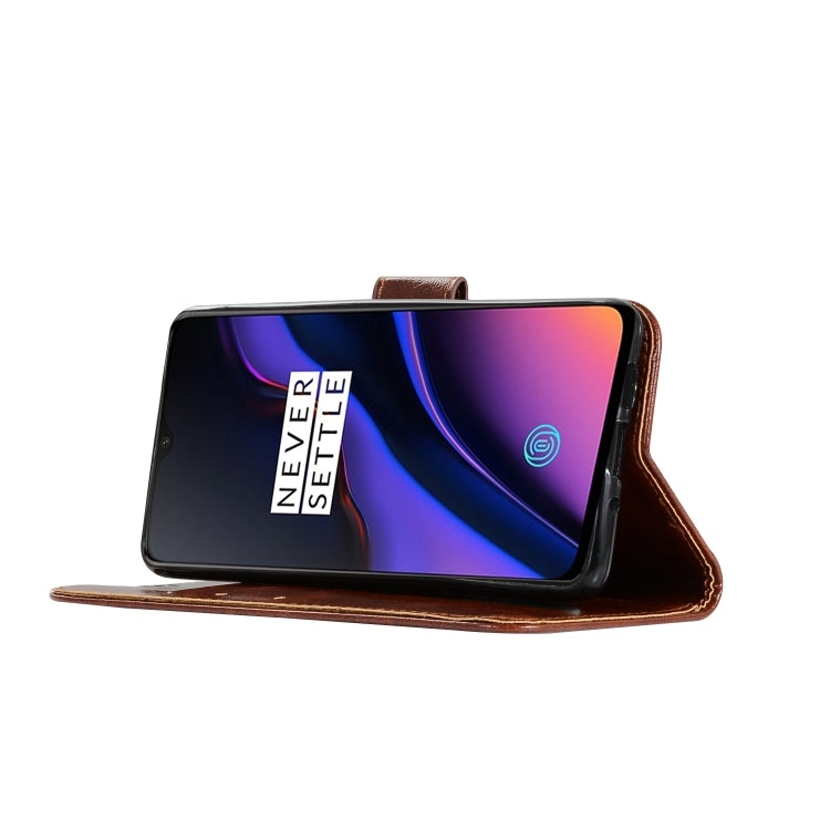 For OnePlus 6T Retro Copper Buckle Crazy Horse Horizontal Flip PU Leather Case with Holder & Card Slots & Wallet & Lanyard