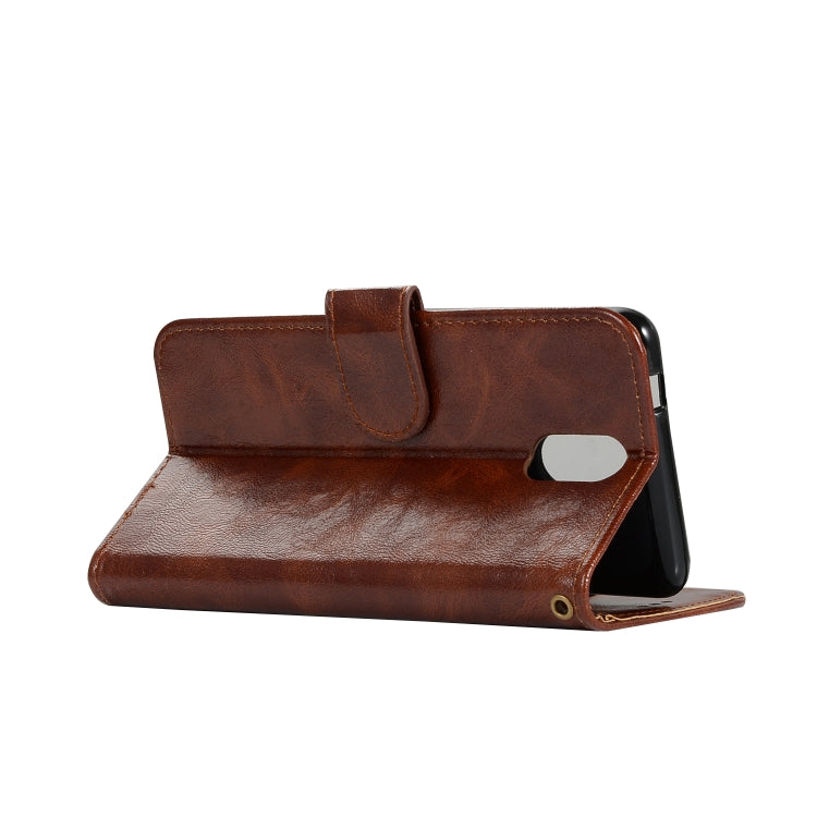 For OnePlus 6T Retro Copper Buckle Crazy Horse Horizontal Flip PU Leather Case with Holder & Card Slots & Wallet & Lanyard