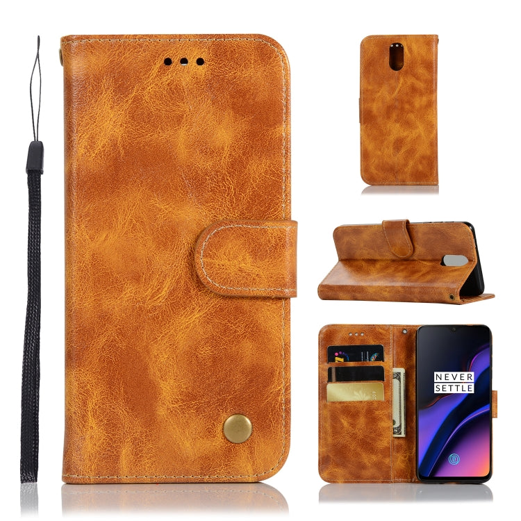 For OnePlus 6T Retro Copper Buckle Crazy Horse Horizontal Flip PU Leather Case with Holder & Card Slots & Wallet & Lanyard