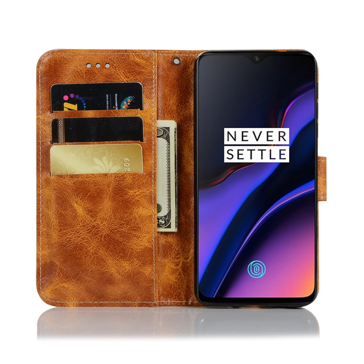 For OnePlus 6T Retro Copper Buckle Crazy Horse Horizontal Flip PU Leather Case with Holder & Card Slots & Wallet & Lanyard