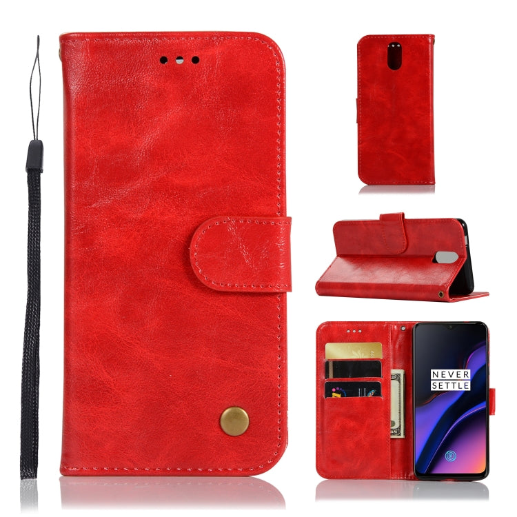 For OnePlus 6T Retro Copper Buckle Crazy Horse Horizontal Flip PU Leather Case with Holder & Card Slots & Wallet & Lanyard