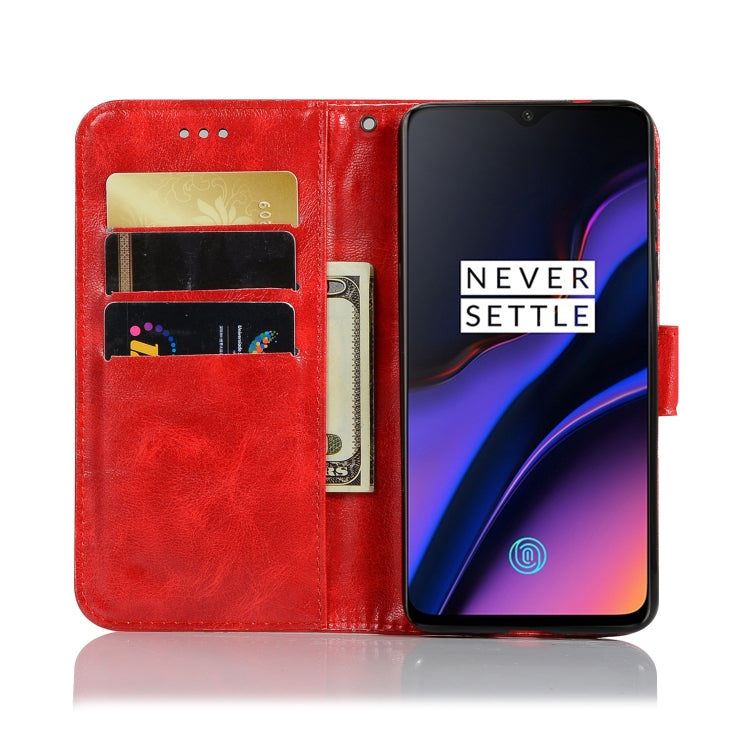 For OnePlus 6T Retro Copper Buckle Crazy Horse Horizontal Flip PU Leather Case with Holder & Card Slots & Wallet & Lanyard