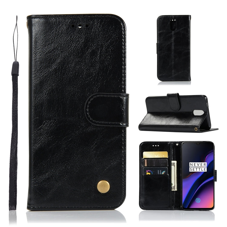 For OnePlus 6T Retro Copper Buckle Crazy Horse Horizontal Flip PU Leather Case with Holder & Card Slots & Wallet & Lanyard