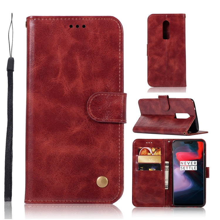 For OnePlus 6 Retro Copper Buckle Crazy Horse Horizontal Flip PU Leather Case with Holder & Card Slots & Wallet & Lanyard