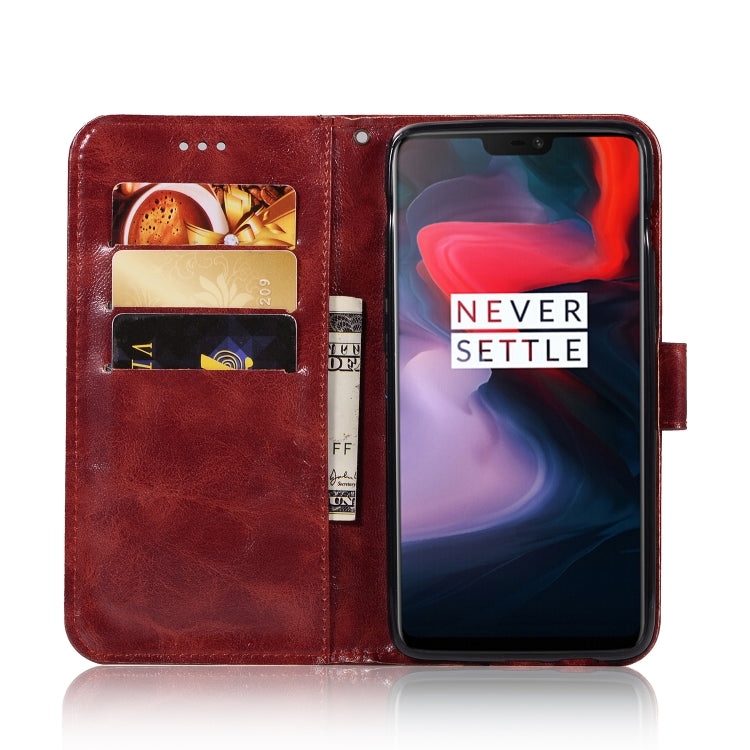 For OnePlus 6 Retro Copper Buckle Crazy Horse Horizontal Flip PU Leather Case with Holder & Card Slots & Wallet & Lanyard