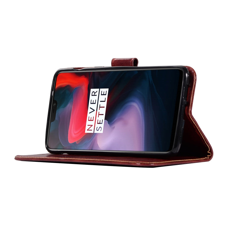For OnePlus 6 Retro Copper Buckle Crazy Horse Horizontal Flip PU Leather Case with Holder & Card Slots & Wallet & Lanyard
