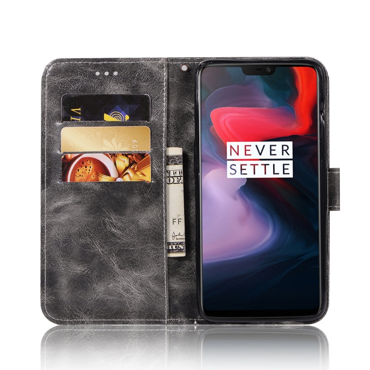 For OnePlus 6 Retro Copper Buckle Crazy Horse Horizontal Flip PU Leather Case with Holder & Card Slots & Wallet & Lanyard