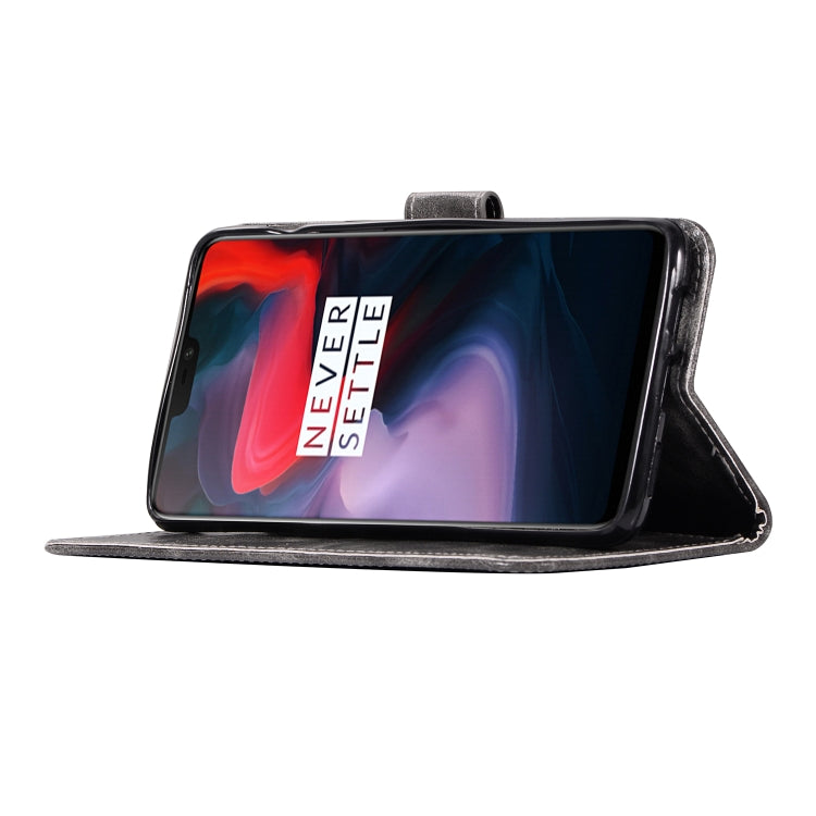 For OnePlus 6 Retro Copper Buckle Crazy Horse Horizontal Flip PU Leather Case with Holder & Card Slots & Wallet & Lanyard