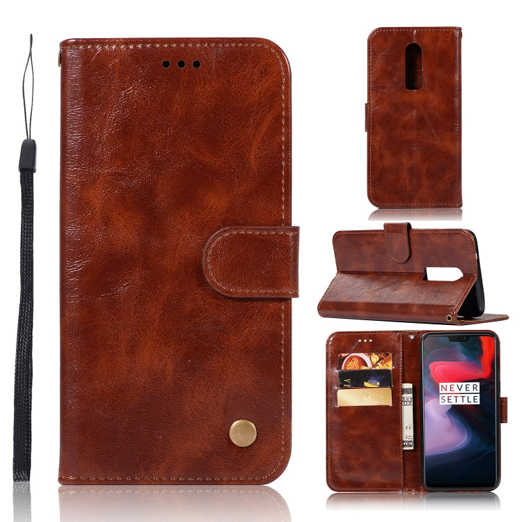 For OnePlus 6 Retro Copper Buckle Crazy Horse Horizontal Flip PU Leather Case with Holder & Card Slots & Wallet & Lanyard