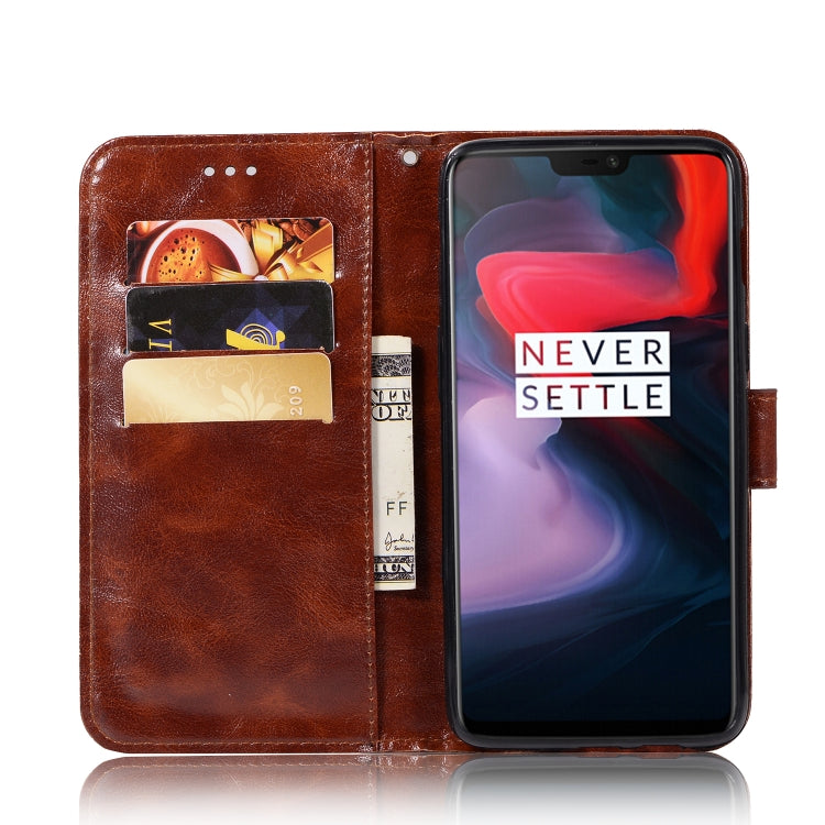 For OnePlus 6 Retro Copper Buckle Crazy Horse Horizontal Flip PU Leather Case with Holder & Card Slots & Wallet & Lanyard