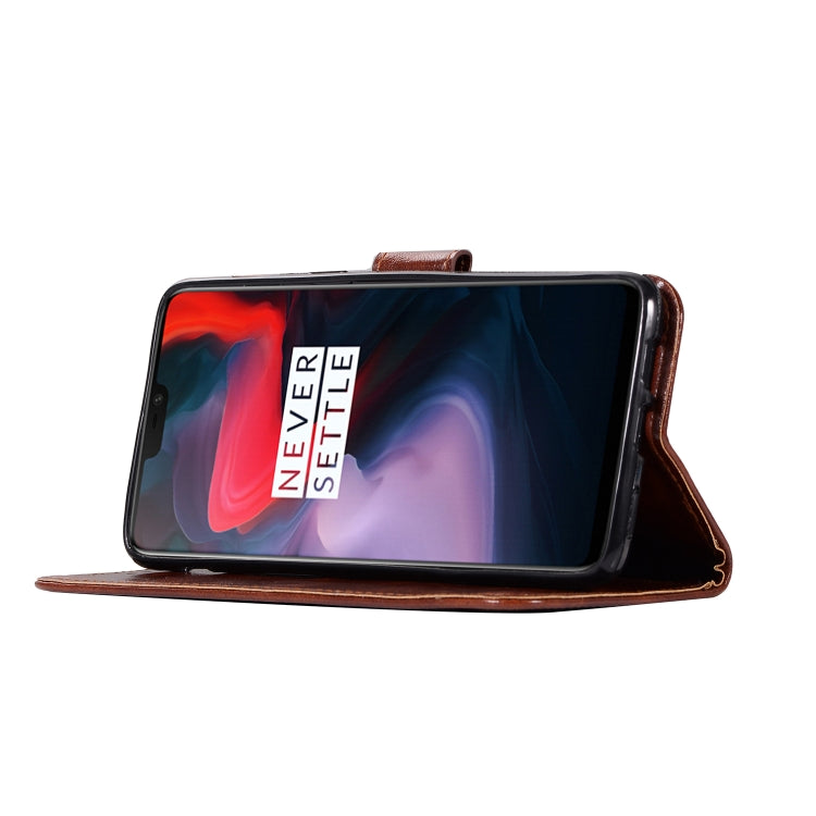 For OnePlus 6 Retro Copper Buckle Crazy Horse Horizontal Flip PU Leather Case with Holder & Card Slots & Wallet & Lanyard