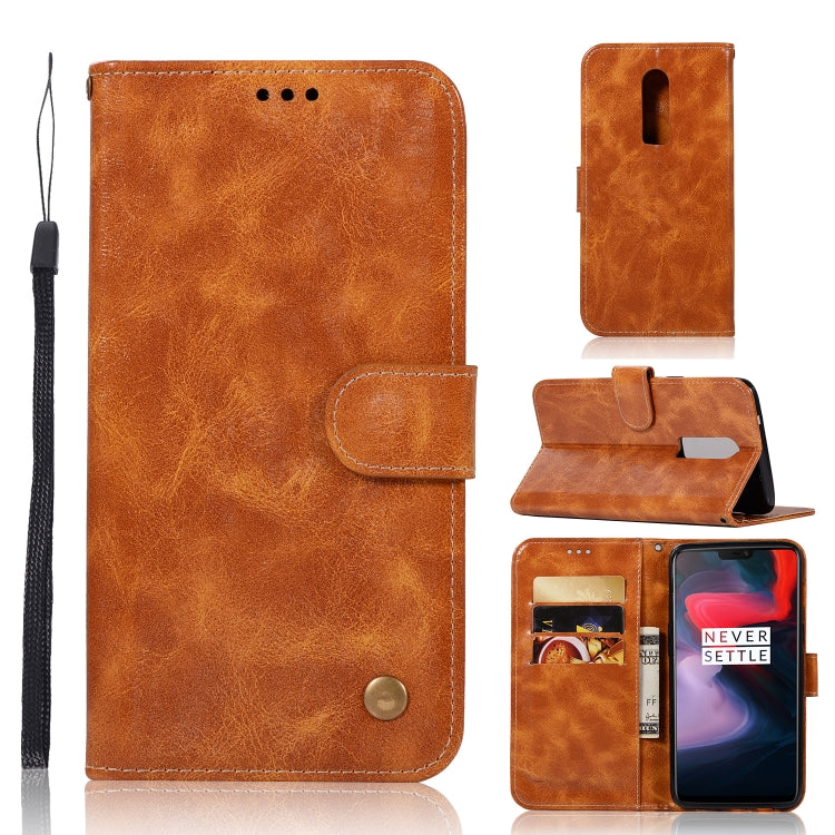 For OnePlus 6 Retro Copper Buckle Crazy Horse Horizontal Flip PU Leather Case with Holder & Card Slots & Wallet & Lanyard