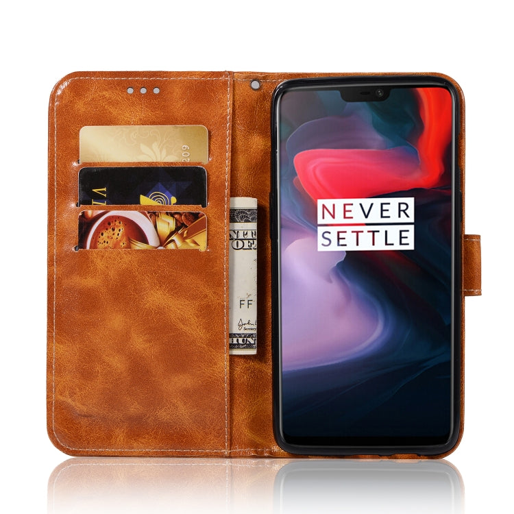 For OnePlus 6 Retro Copper Buckle Crazy Horse Horizontal Flip PU Leather Case with Holder & Card Slots & Wallet & Lanyard