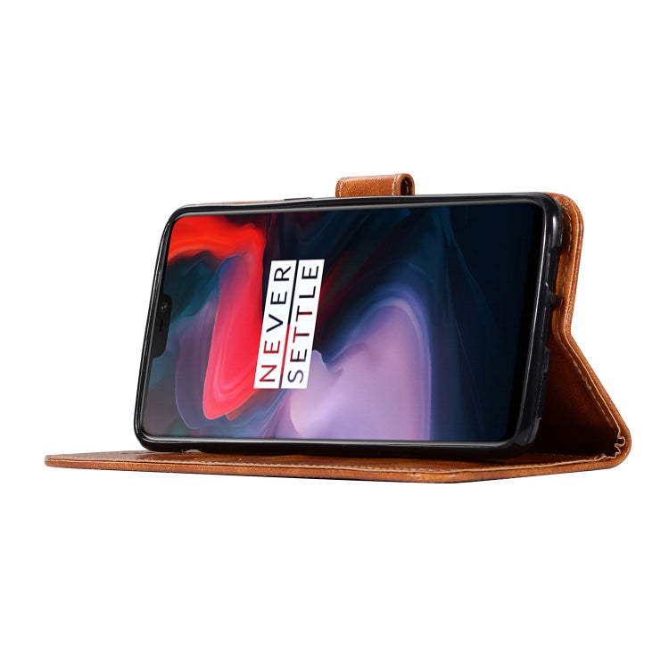 For OnePlus 6 Retro Copper Buckle Crazy Horse Horizontal Flip PU Leather Case with Holder & Card Slots & Wallet & Lanyard