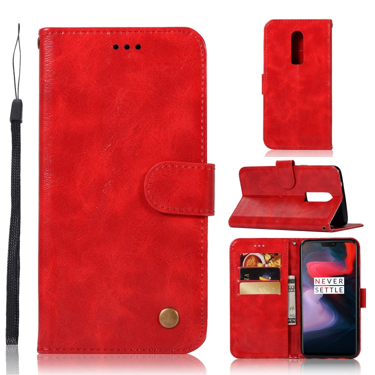 For OnePlus 6 Retro Copper Buckle Crazy Horse Horizontal Flip PU Leather Case with Holder & Card Slots & Wallet & Lanyard