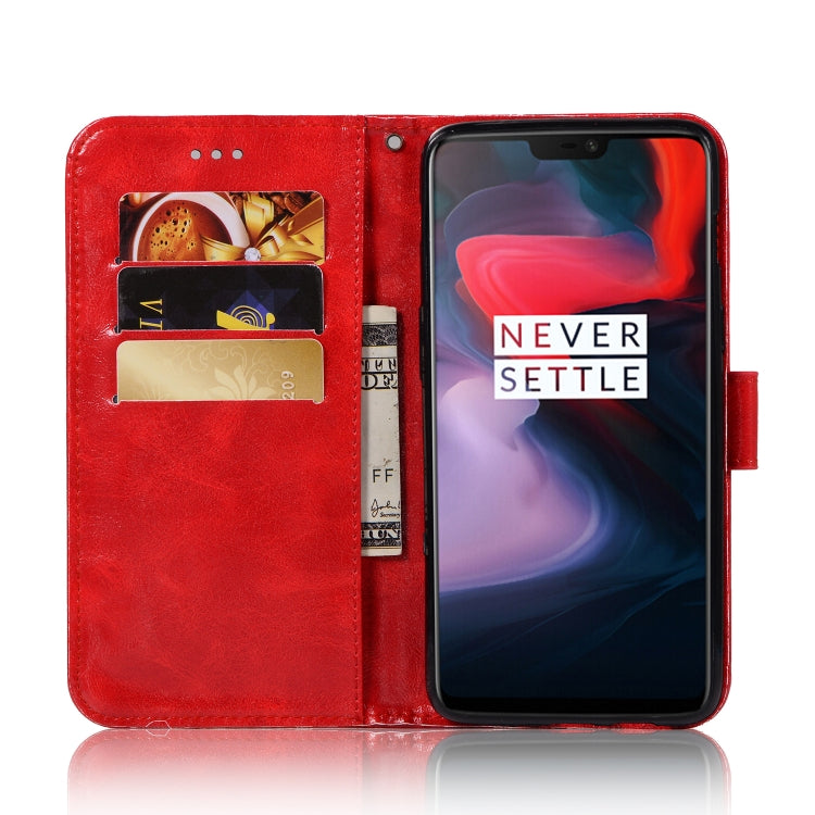 For OnePlus 6 Retro Copper Buckle Crazy Horse Horizontal Flip PU Leather Case with Holder & Card Slots & Wallet & Lanyard