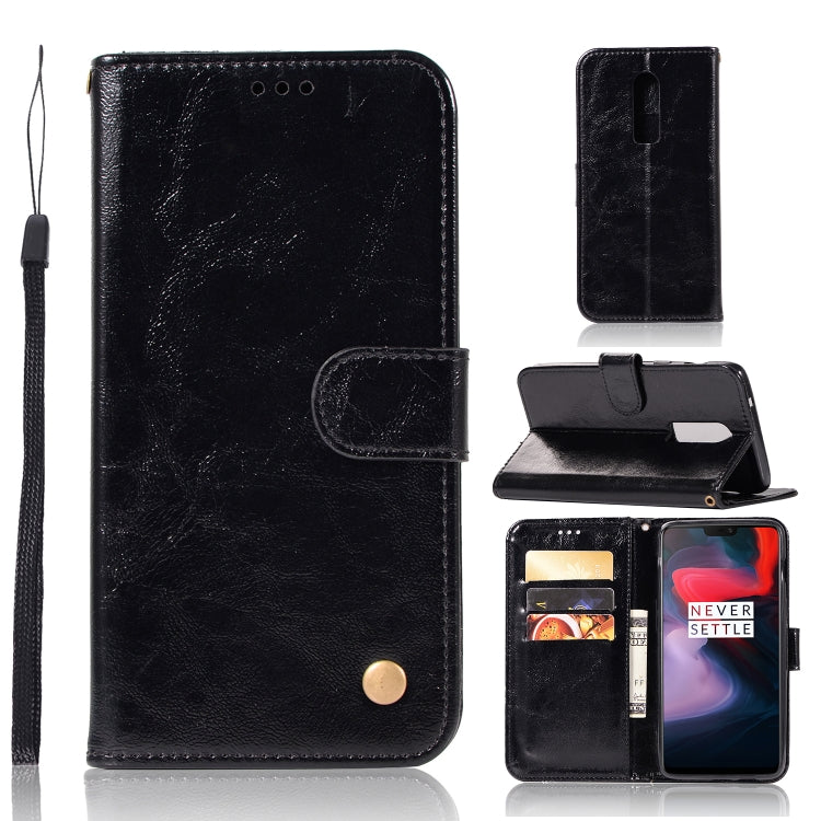 For OnePlus 6 Retro Copper Buckle Crazy Horse Horizontal Flip PU Leather Case with Holder & Card Slots & Wallet & Lanyard