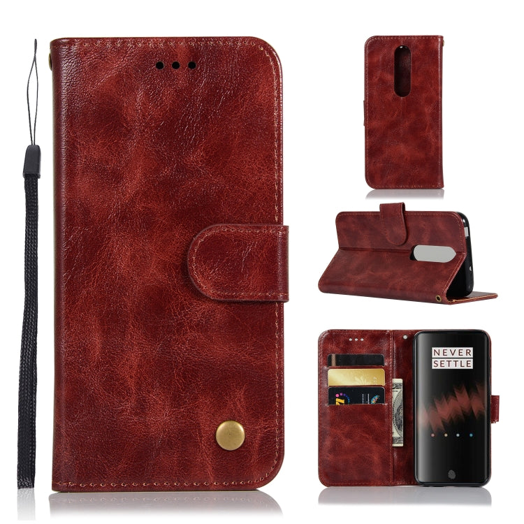 For OnePlus 7 Retro Copper Buckle Crazy Horse Horizontal Flip PU Leather Case with Holder & Card Slots & Wallet & Lanyard