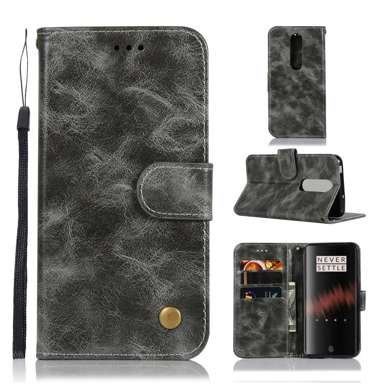 For OnePlus 7 Retro Copper Buckle Crazy Horse Horizontal Flip PU Leather Case with Holder & Card Slots & Wallet & Lanyard