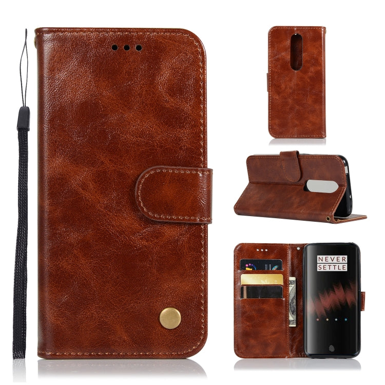 For OnePlus 7 Retro Copper Buckle Crazy Horse Horizontal Flip PU Leather Case with Holder & Card Slots & Wallet & Lanyard