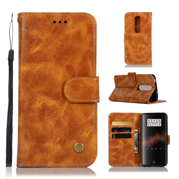 For OnePlus 7 Retro Copper Buckle Crazy Horse Horizontal Flip PU Leather Case with Holder & Card Slots & Wallet & Lanyard