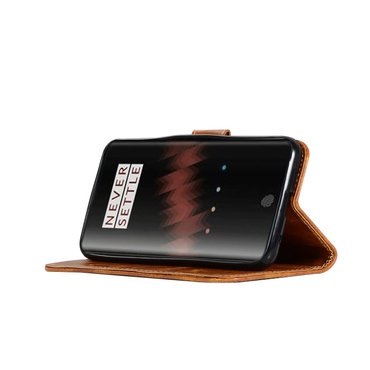 For OnePlus 7 Retro Copper Buckle Crazy Horse Horizontal Flip PU Leather Case with Holder & Card Slots & Wallet & Lanyard