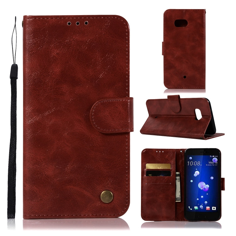 For HTC U11 Retro Copper Buckle Crazy Horse Horizontal Flip PU Leather Case with Holder & Card Slots & Wallet & Lanyard