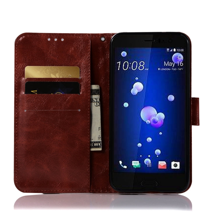 For HTC U11 Retro Copper Buckle Crazy Horse Horizontal Flip PU Leather Case with Holder & Card Slots & Wallet & Lanyard