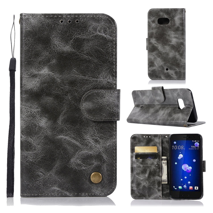 For HTC U11 Retro Copper Buckle Crazy Horse Horizontal Flip PU Leather Case with Holder & Card Slots & Wallet & Lanyard
