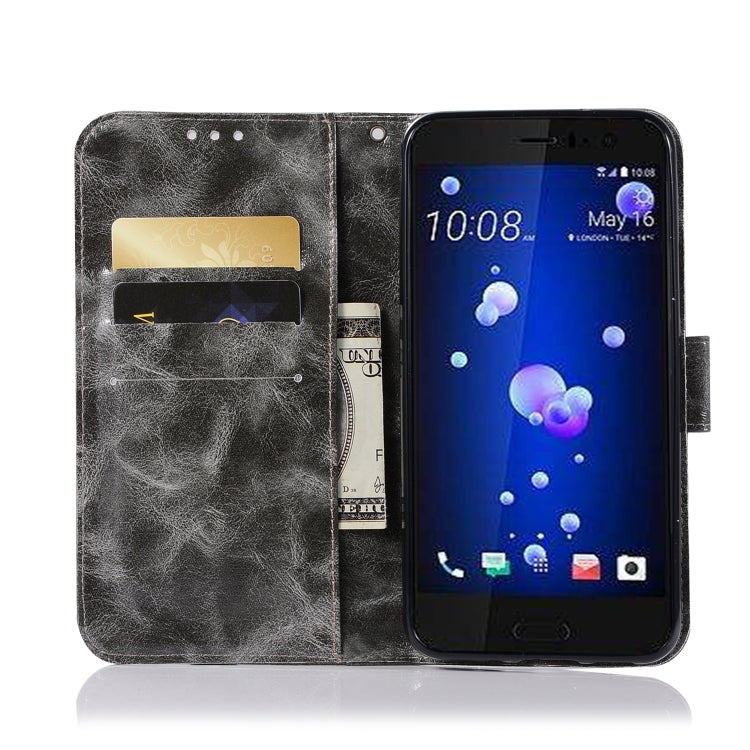 For HTC U11 Retro Copper Buckle Crazy Horse Horizontal Flip PU Leather Case with Holder & Card Slots & Wallet & Lanyard