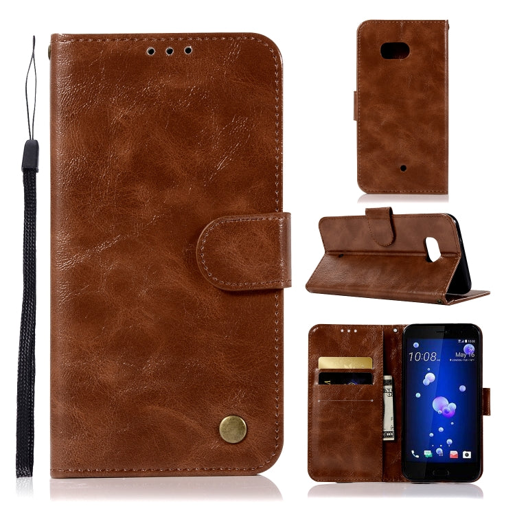 For HTC U11 Retro Copper Buckle Crazy Horse Horizontal Flip PU Leather Case with Holder & Card Slots & Wallet & Lanyard