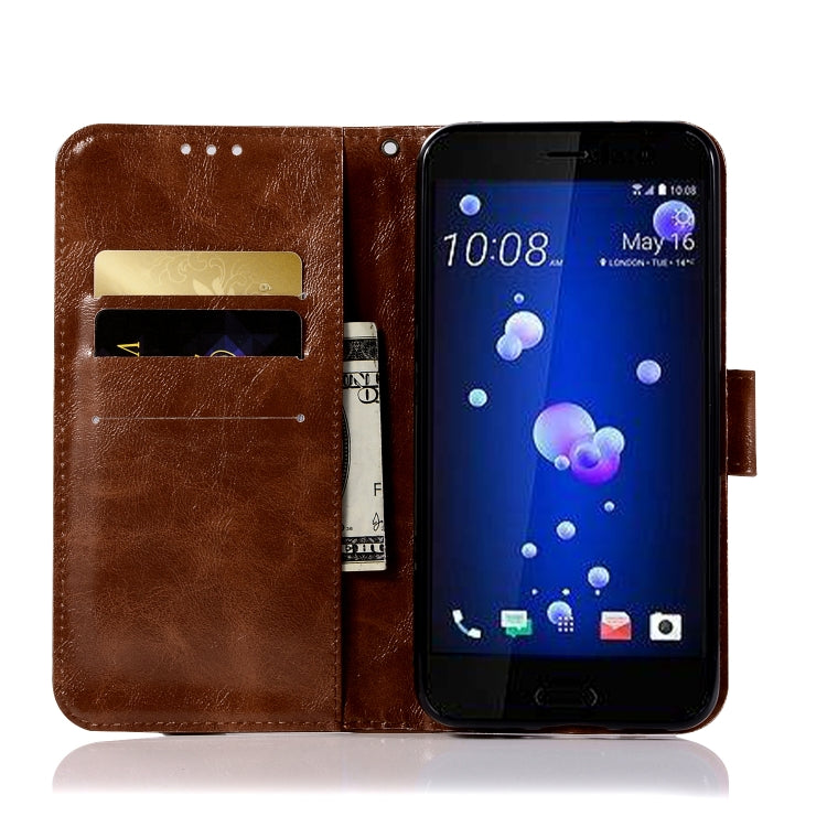For HTC U11 Retro Copper Buckle Crazy Horse Horizontal Flip PU Leather Case with Holder & Card Slots & Wallet & Lanyard