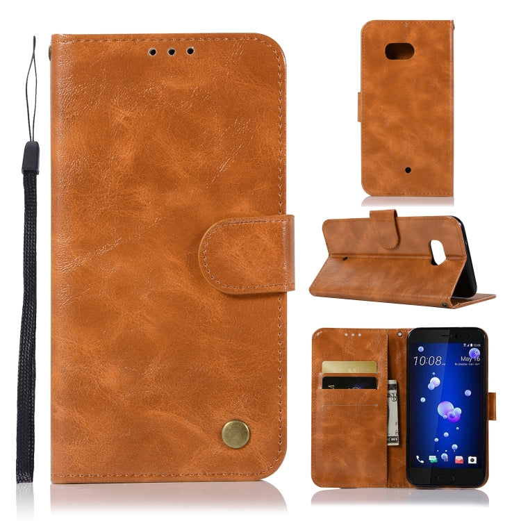 For HTC U11 Retro Copper Buckle Crazy Horse Horizontal Flip PU Leather Case with Holder & Card Slots & Wallet & Lanyard