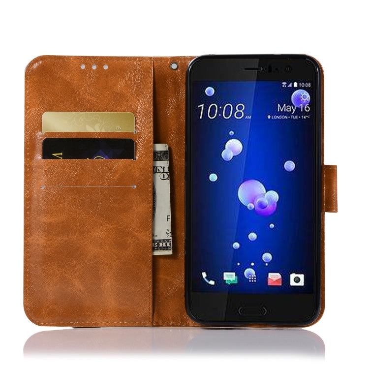 For HTC U11 Retro Copper Buckle Crazy Horse Horizontal Flip PU Leather Case with Holder & Card Slots & Wallet & Lanyard