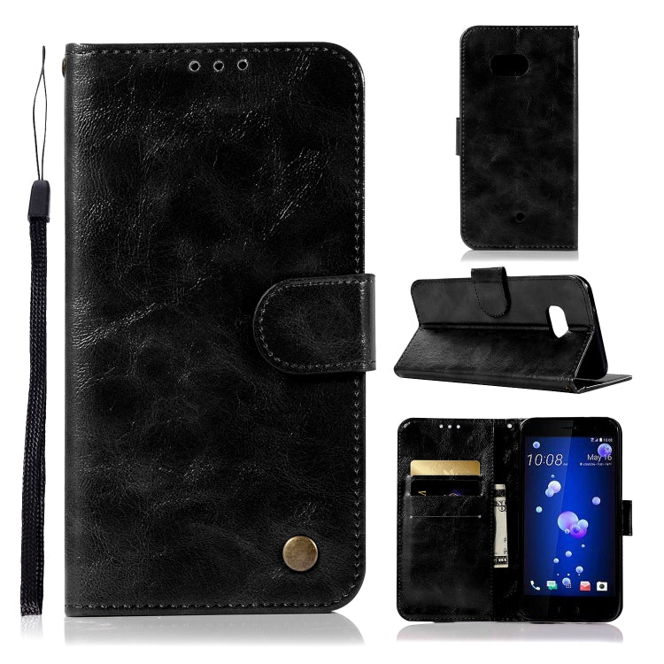 For HTC U11 Retro Copper Buckle Crazy Horse Horizontal Flip PU Leather Case with Holder & Card Slots & Wallet & Lanyard