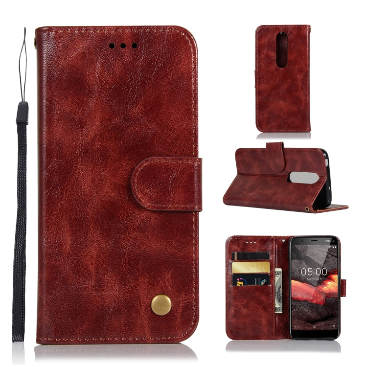 For Nokia 5.1 Retro Copper Buckle Crazy Horse Horizontal Flip PU Leather Case with Holder & Card Slots & Wallet & Lanyard