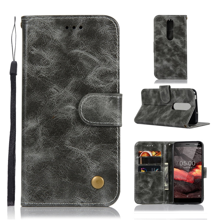 For Nokia 5.1 Retro Copper Buckle Crazy Horse Horizontal Flip PU Leather Case with Holder & Card Slots & Wallet & Lanyard