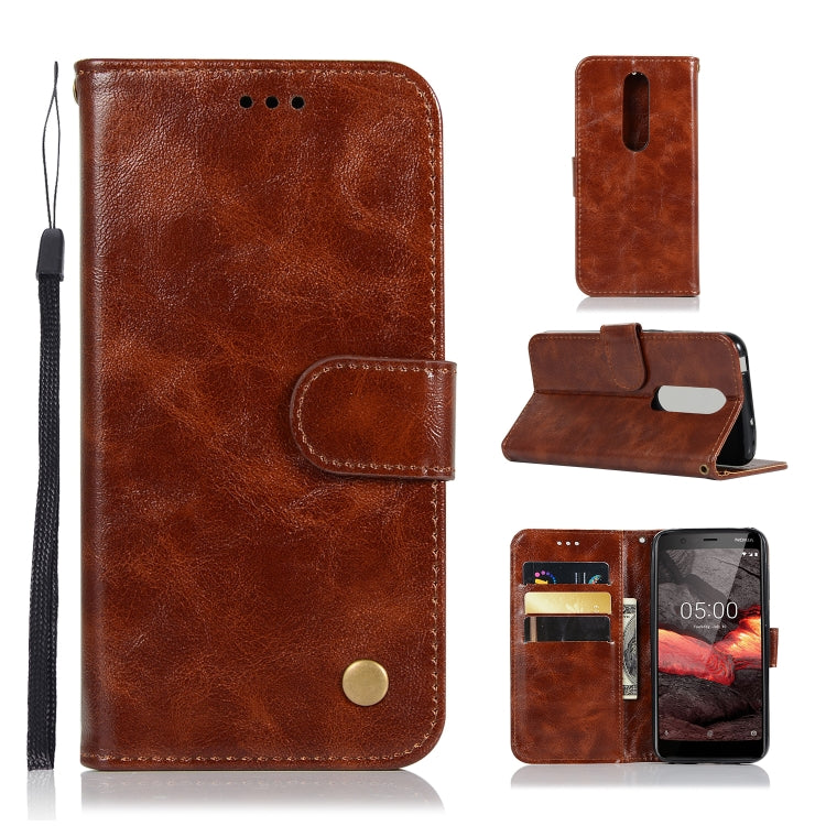 For Nokia 5.1 Retro Copper Buckle Crazy Horse Horizontal Flip PU Leather Case with Holder & Card Slots & Wallet & Lanyard
