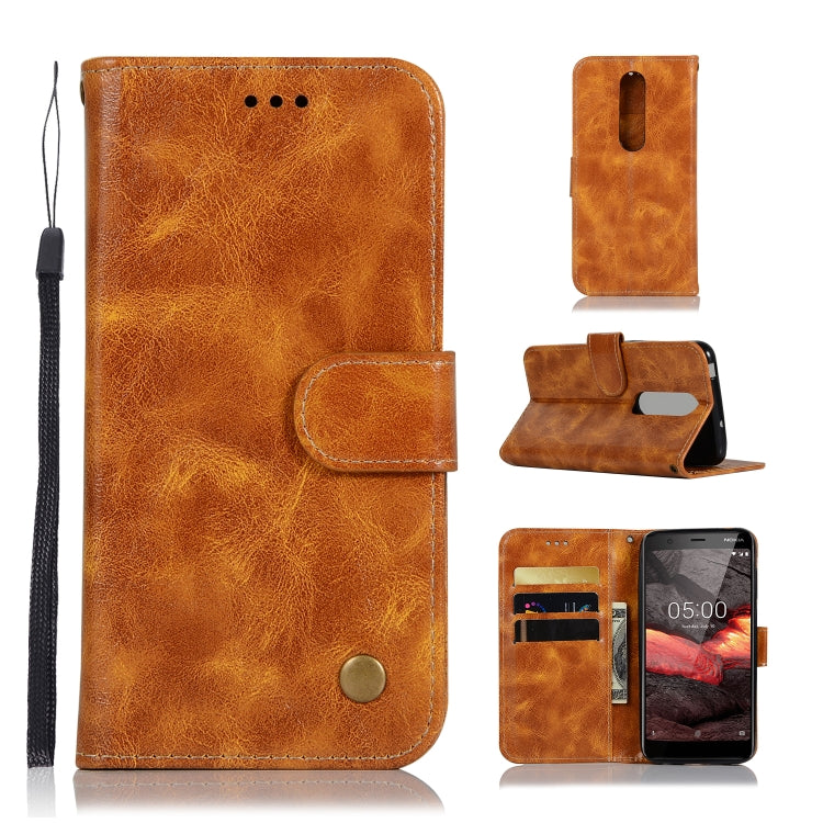 For Nokia 5.1 Retro Copper Buckle Crazy Horse Horizontal Flip PU Leather Case with Holder & Card Slots & Wallet & Lanyard