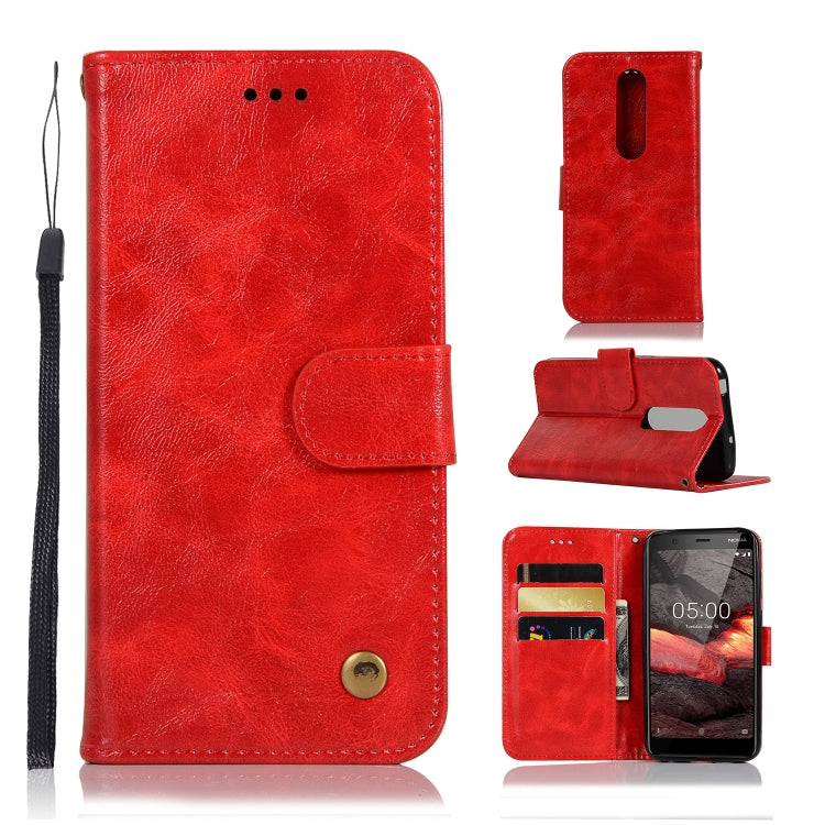 For Nokia 5.1 Retro Copper Buckle Crazy Horse Horizontal Flip PU Leather Case with Holder & Card Slots & Wallet & Lanyard